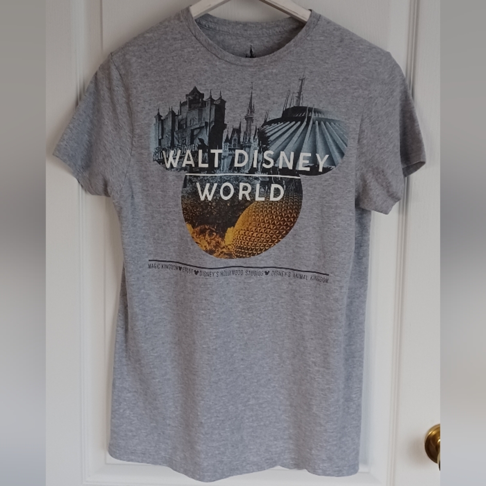 DISNEY PARKS WALT DISNEY WORLD MIXED GRAPHIC ICONS 4-PARK HEATHER GRAY TEE SMALL